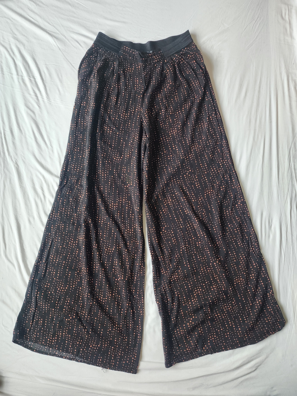 Xhilaration, High Waisted Wide Leg Black Pants with Brown Dot Print.